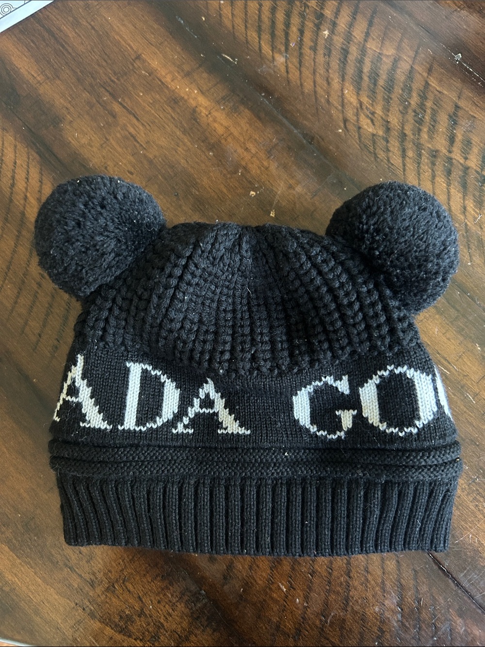 Canada Goose Black Kids Pom-Pom Knit Beanie with Contrasting Logo